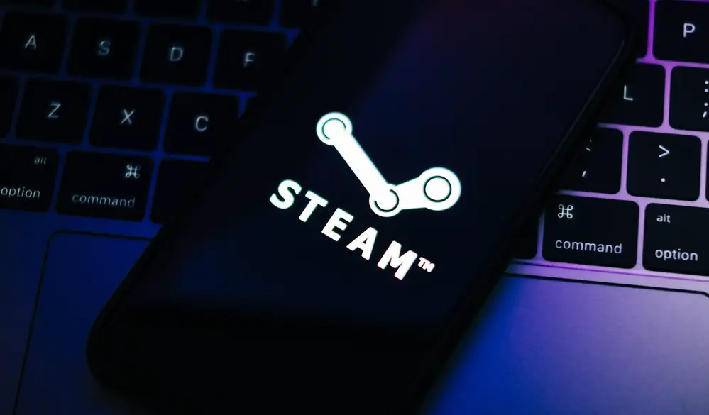 steam logo on the smartphone screen